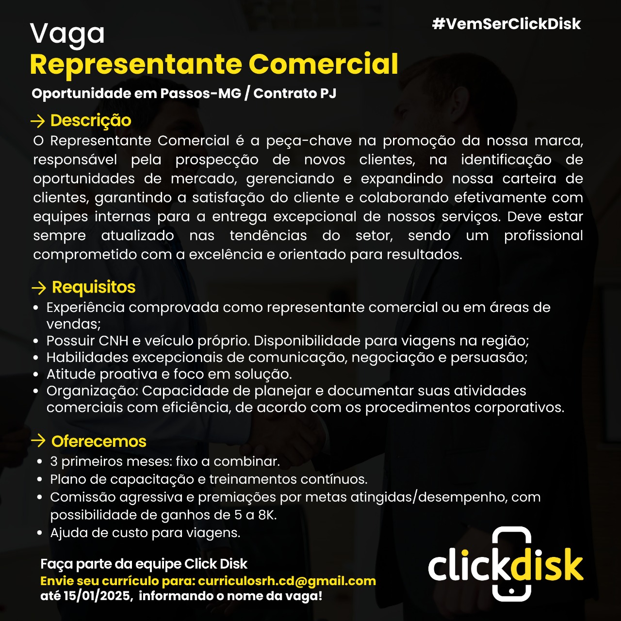  .Vagas de emprego Passos- MG - Representante Comercial - Click Disk