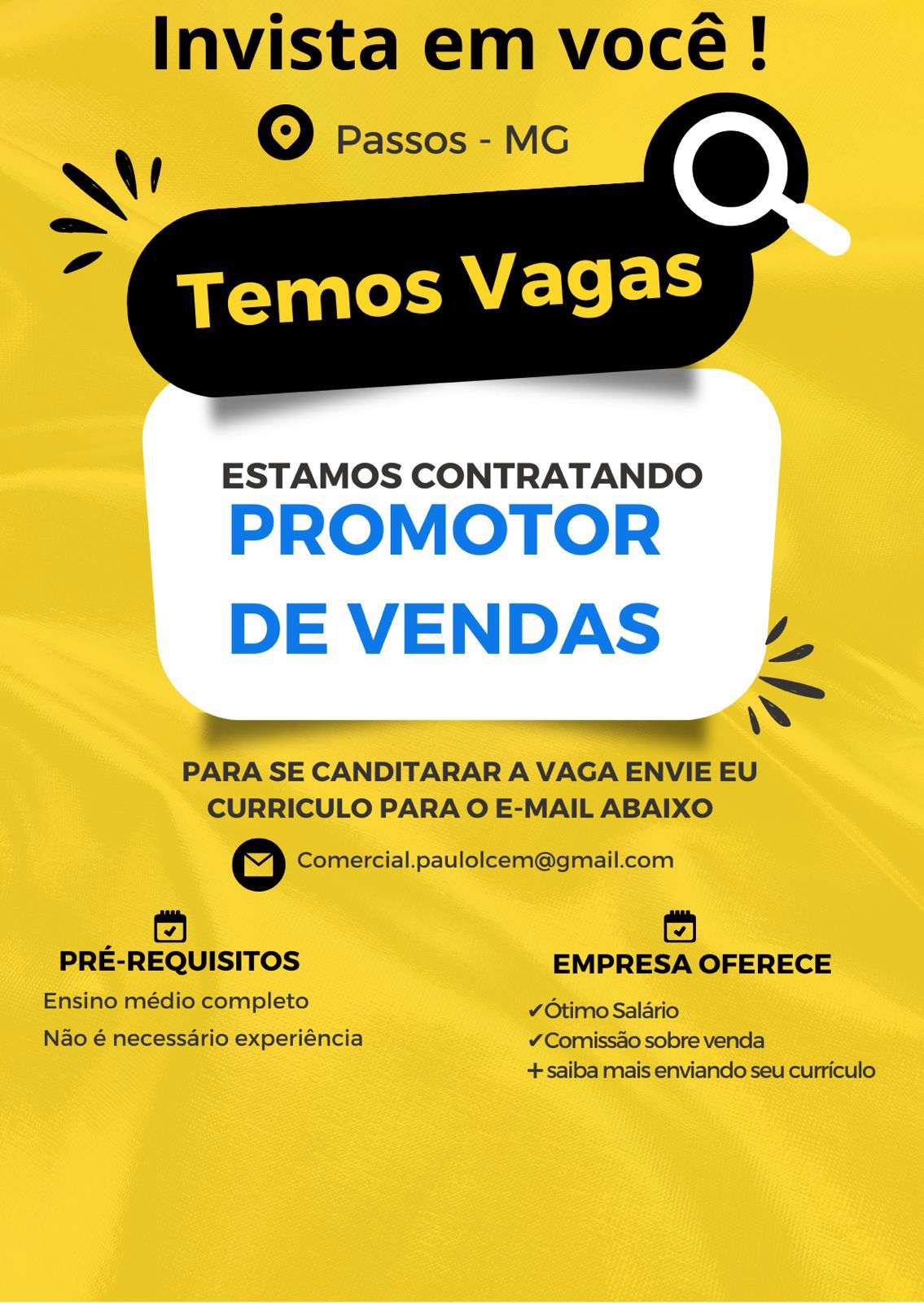 Vagas de emprego Passos MG - Promotor de Vendas 