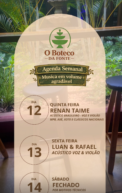 AGENDA SEMANAL - O Boteco da Fonte | Passos MG