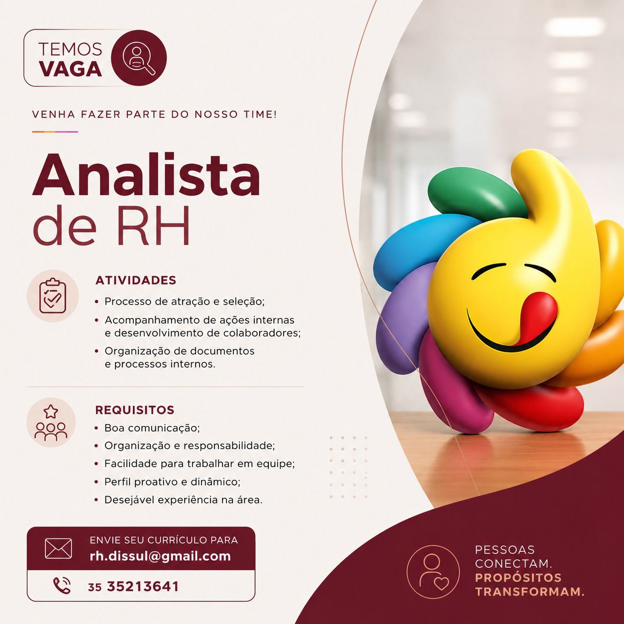 Vaga de Emprego - Analista de RH - Dissul | Passos MG