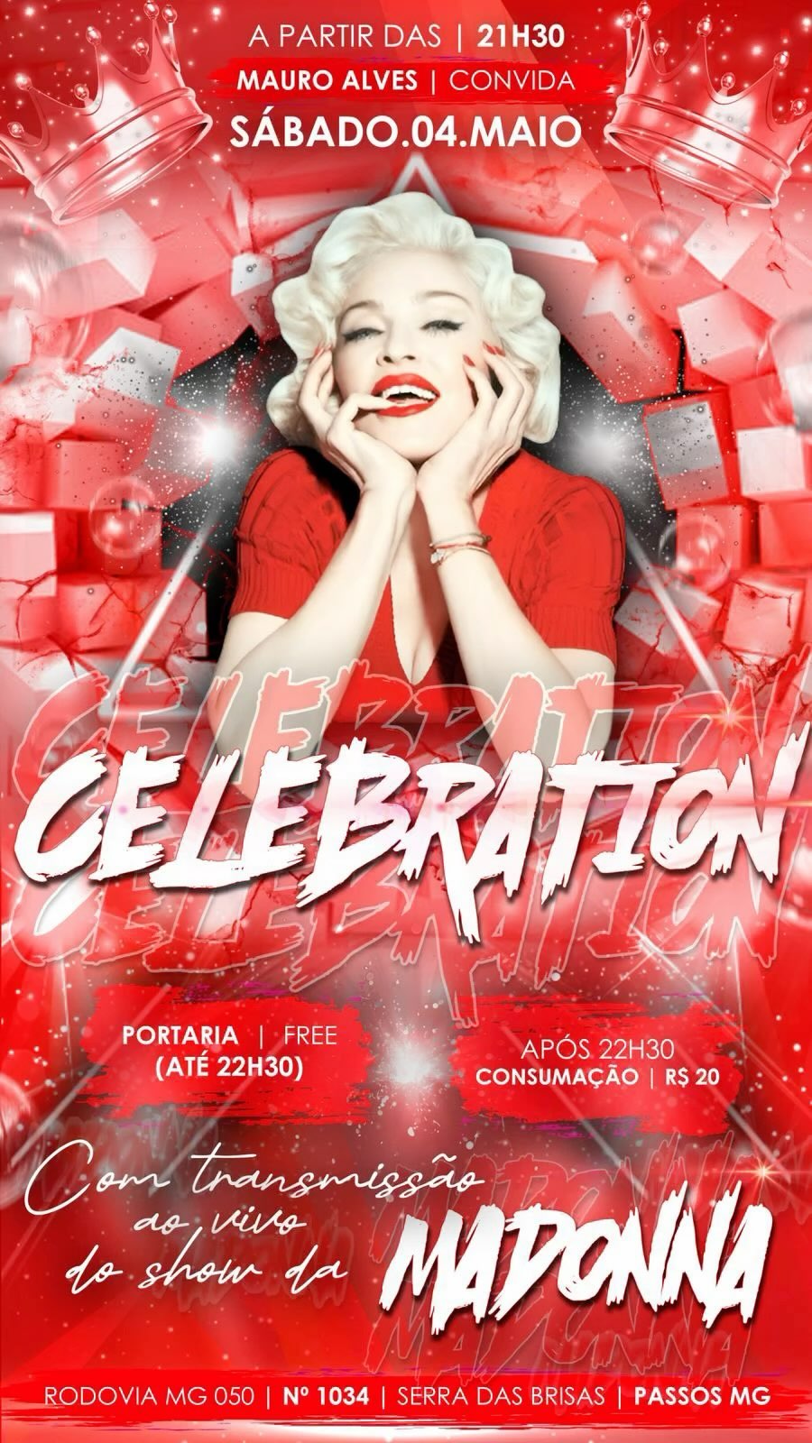 Tribos Bar - Festa Celebration - Transmissão Ao Vivo do Show da Madonna | Passos MG