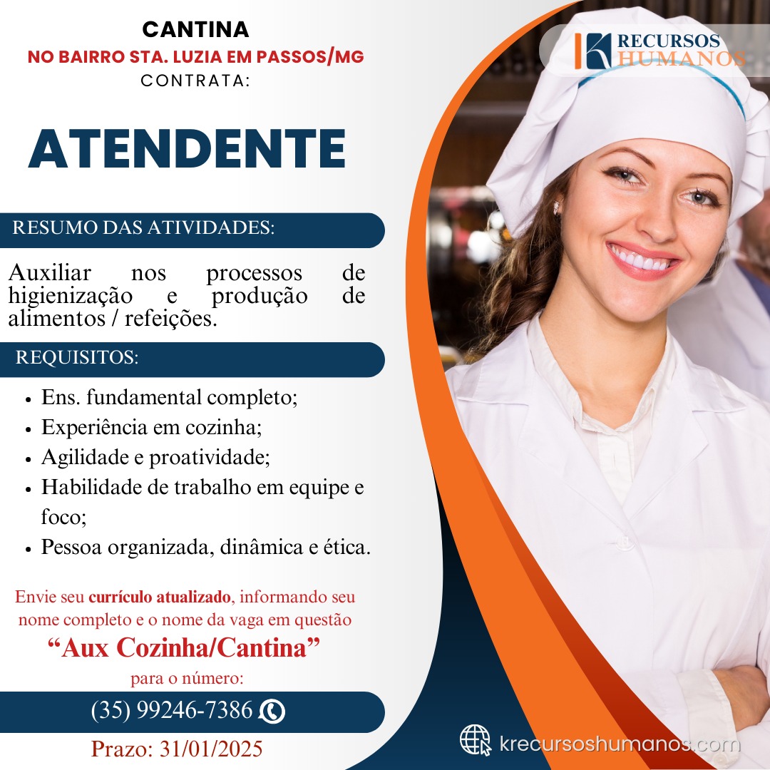 Vagas de emprego Passos - MG - Atendente - Cantina 