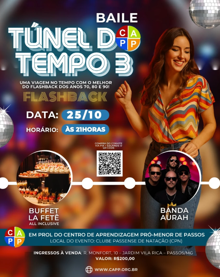Baile Túnel do Tempo - Ingressos Show Atração: Banda Aurah - Capp | Passos MGㅤ