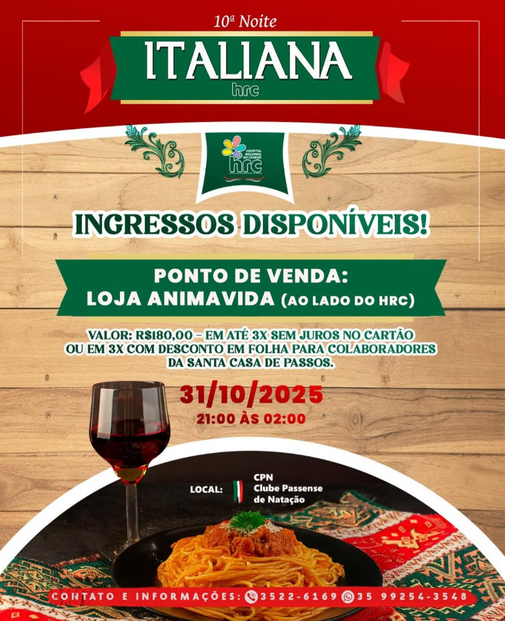 10ª Noite Italiana - Hospital Regional do Câncer de Passos | Passos MG