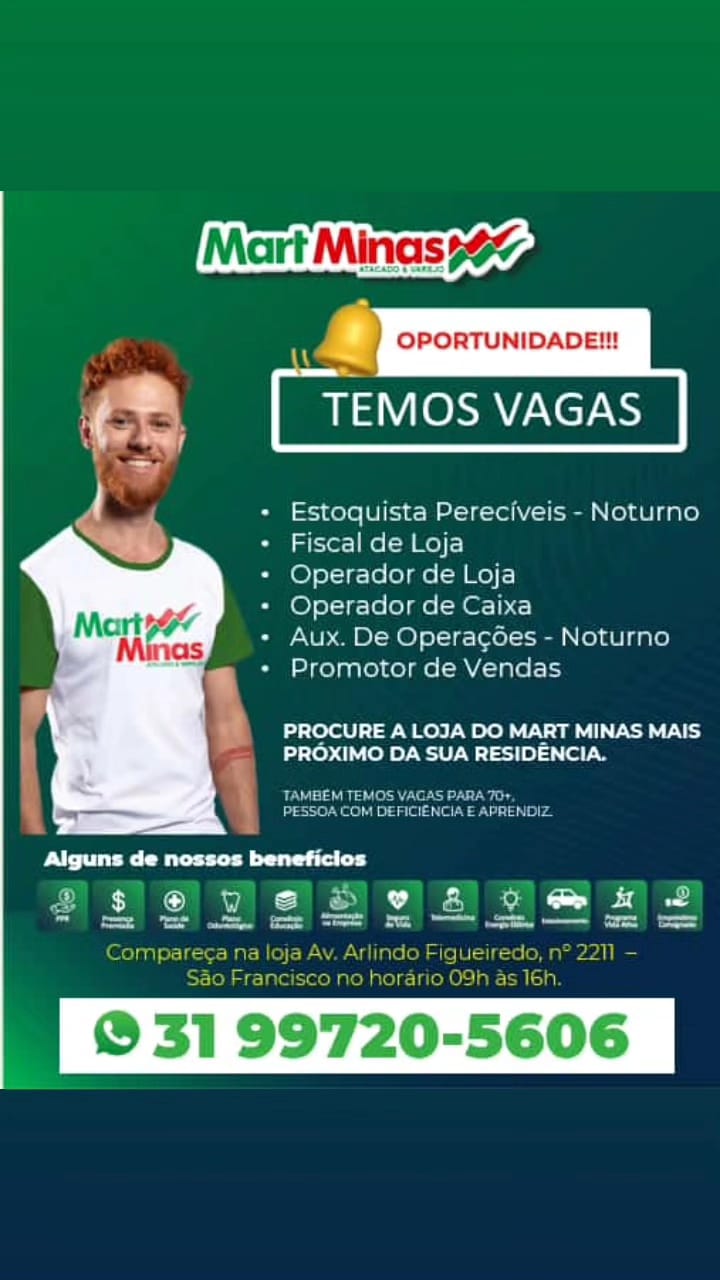 Vaga de Emprego - Supermercado Mart Minas | Passos MG