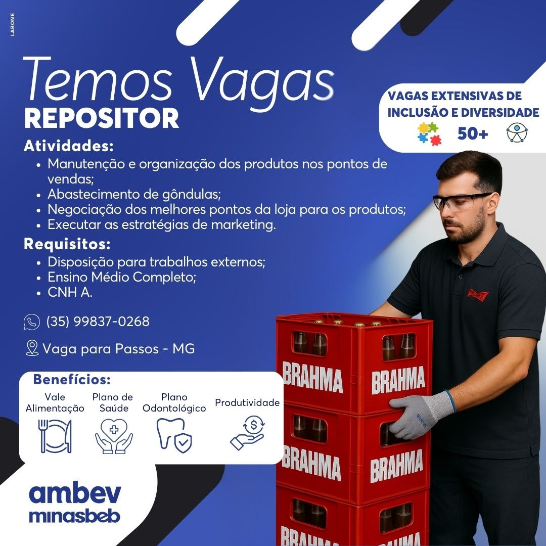 .Vaga de Emprego - Repositor - Ambev Minasbeb | Passos MG