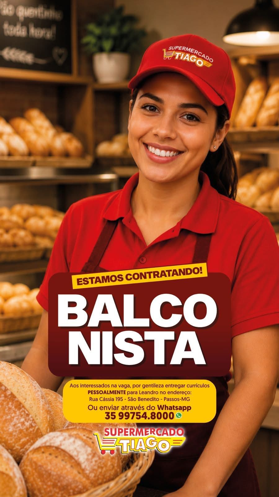 Vaga de Emprego - Balconista - Supermercado Tiago | Passos MG