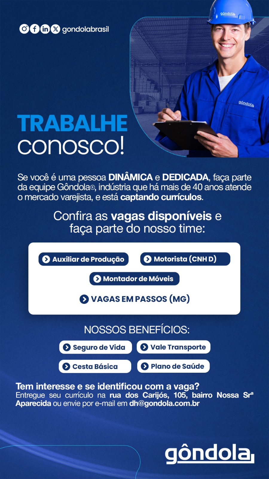 Vaga de Emprego - Gôndola Brasil | Passos MG 