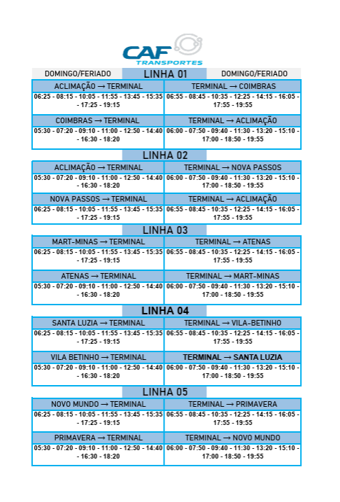 Horários de Ônibus Domingos e Feriados - Passos MG